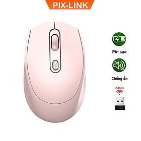 Chuột Không Dây PIX-LINK P100 Wireless 2.4Ghz Sạc Pin, Chống Ồn, DPI1600 Dùng Cho Máy Tính, Laptop, Tivi-Hàng Chính Hãng