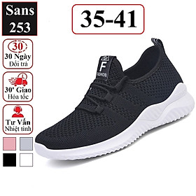 Giày thể thao nữ Sans253 chạy bộ chất vải thoáng khí êm chân sneaker màu hồng đen xám trắng đi học đế thấp bigsize 40 41
