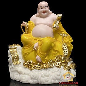 Tượng phật di lặc ngang 37 cm x sâu 31 cm x cao 40 cm trang phục đỏ