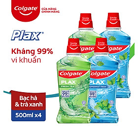 Combo 4 Nước súc miệng Colgate diệt 99% vi khuẩn Plax trà xanh và Plax bạc hà 500ml/chai