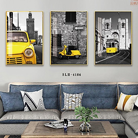 Mua Tranh Vải Tráng Gương Cao Cấp Treo Tường - Tranh Bộ 3 Phương Tiện Giao Thông Đường Phố