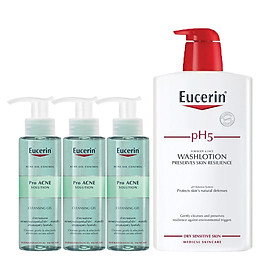 (MUA 3 TẶNG 1) Gel Rửa Mặt Eucerin ProAcne Cleansing Gel 200ml TẶNG Sữa Tắm pH5 1000ml