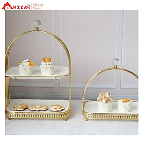 Mua Khay đựng bánh kẹo Tết 2 tầng  3 tầng thiết kế mới khung thép mạ vàng đĩa sứ sang trọng Anzzar  KB-23