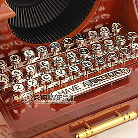 Retro Typewriter Shape Clockwork Spring Music Box Toy Desk Decor for Home Office
