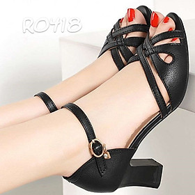 Giày sandal nữ cao gót 7 phân hàng hiệu rosata hai màu đen kem ro418