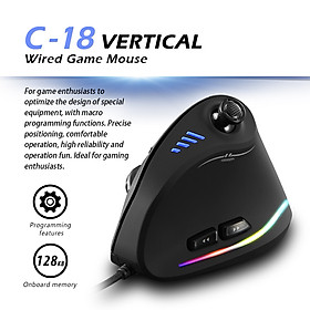 Chuột Chơi Game Có Dây Dạng Đứng 11 Nút Ánh Sáng Laze RGB Zelotes C-18 - Đen (10000DPI) (128GB)