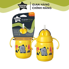 Bình tập uống nước có ống hút đáy nặng kháng khuẩn chống tràn, chống sặc Tommee Tippee SuperStar, 300ml, cho bé từ 6 tháng – Vàng