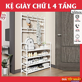 Kệ Giày Dép 4 Tầng Kèm Móc Treo Đồ Thông Minh, Giá Để Giày Dép 4 Tầng Kèm Móc Treo Tiện Lợi Màu Ngẫu Nhiên