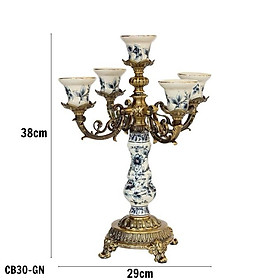 Giá nến họa tiết Châu Âu phong cách tân cổ điển CB30-GN - Chất liệu: Sứ và hợp kim mạ đồng cao cấp