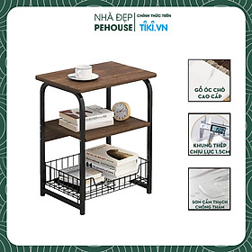 Bàn Trà Cafe Mặt Đá, Bàn Bên Sofa, Bàn Cà Phê, Bàn Trà Nội Thất Phòng Khách Hiện Đại Từ Gỗ Tự Nhiên Chữ Nhật Chân Sắt 2 Tầng - Hàng Chính Hãng