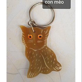 Móc  khóa sừng chạm khắc hình con mèo