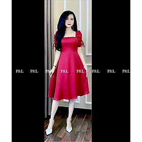 Đầm Xòe Tay Nơ - đỏ - 3XL (71-75kg)