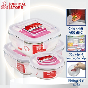 Mua Bộ 3 hộp thủy tinh trữ thực phẩm chịu nhiệt chữ nhật 1041ml vuông 530ml tròn 400ml COBA COOK-CCR4S5L13