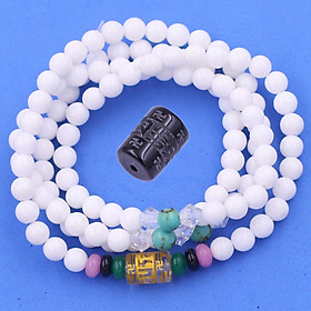 Bộ Vòng Chuỗi, Tràng Hạt 108 Hạt 6 Ly Đá San Hô Trắng Charm Lục Tự Chân Ngôn - Tràng Chuỗi Niệm Phật - An Yên - Thịnh Vượng - May Mắn - Tài Lộc