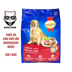 Thức ăn cho chó lớn Smartheart Adult 1.5kg vị thị bò, Thức ăn hạt cho chó giá rẻ