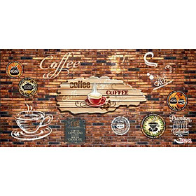 Tranh dán tường 3D quán cafe, trà sữa-Huyền Chi- Đặt theo kích thước yêu cầu