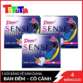 Combo 3 Băng vệ sinh Diana Sensi Night Ban Đêm 29cm 4 miếng gói