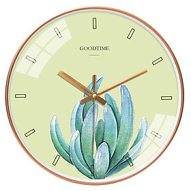 Đồng hồ treo tường tròn Goodtime nền xanh lá sen đá 30cm