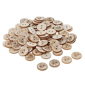 2-Hole 100 Pcs/Pack Vintage Style Round Tree Shape Printed Wooden Sewing Buttons