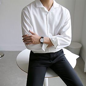 Áo Sơ Mi Form Rộng Unisex Nam Nữ Tay Dài Hàn Quốc Kiểu Cổ Vest Cổ Ve Áo Khoác Ngoài Vải Lụa Mềm Mịn - SMV01