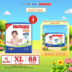 Tã/bỉm quần Huggies Skin Care Mega Jumbo XL84+4 miếng với tràm trà dịu da