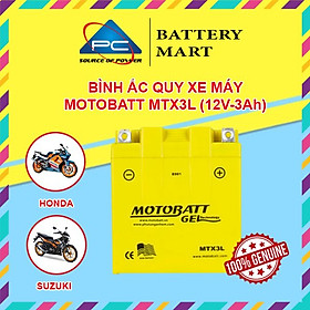 Ắc quy xe máy MOTOBATT MTX3L 12V - 3AH, dùng cho xe NSR 150, Sport, RG110