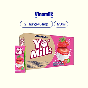 2 Thùng sữa chua uống hương dâu Yomilk - hộp giấy x 170ml 48 hộp/thùng