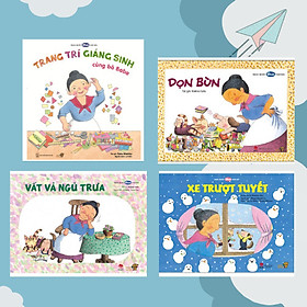 Combo 4 cuốn Ehon với chủ đề: "Cùng chơi với bà Ba Ba nào". Bao gồm: Trang trí giáng sinh - Dọn bùn - Xe trượt tuyết - Vất vả ngủ trưa.