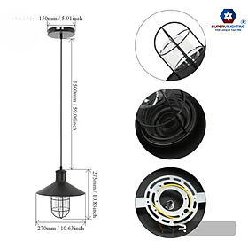 Đèn thả trần phòng ngủ cổ điển SuperVilighting THACNO trang trí quán thuỷ tinh chống nổ đen loạ nhỏ