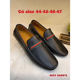 Giày Mọi Nam size 44-45-46-47 Da Bò Thật Giày Lười Bigsize Màu Đen -MB09 Giày SAGO’S BH 12 Tháng Tặng kèm vớ