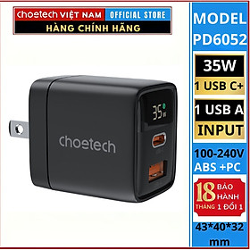 Mua Củ sạc Choetech PD6052 nhanh 35W 2 cổng Usb A+ Type C (Hàng chính hãng)