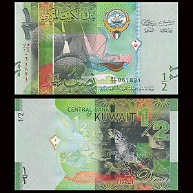 Tiền Kuwait mệnh giá hiếm 1/2 Dinar hình con rùa - mới 100% UNC - tặng kèm bao lì xì