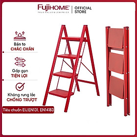 Thang ghế chữ A gấp gọn 3- 4 bậc bản to an toàn FUJIHOME nhập khẩu đa năng xếp gọn chính hãng thép Cacbon chống gỉ bền