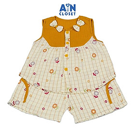 Bộ quần áo Ngắn bé gái họa tiết Caro Nơ Vàng Xô muslin - AICDBG8JVJTE - AIN Closet