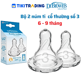 Bộ 2 núm ti Dr.Brown's bình sữa cổ thường Số 3 (6 - 9 tháng)