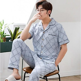 Hình ảnh Đồ bộ nam Pijama cộc tay màu sắc sáng da, họa tiết kẻ sọc nam tính, Bộ Pyjama Quảng Châu xịn xò