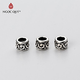 Charm bạc hình trụ chặn hạt họa tiết hoa văn - Ngọc Quý Gemstones