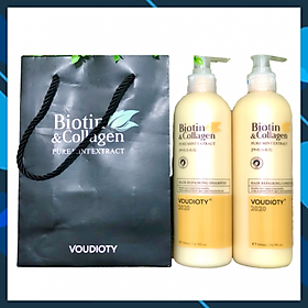 BỘ DẦU GỘI XẢ VOUDIOTY HAIR REPAIR BIOTIN & COLLAGEN VÀNG NGĂN GÃY RỤNG CHO TÓC HƯ TỔN DO HÓA CHẤT 500ML*2 (CẶP BÉ)