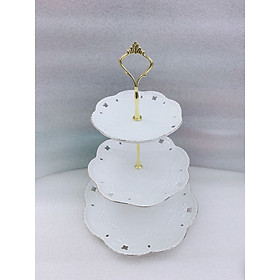Mua KHAY SỨ ĐỰNG BÁNH KẸO HOA QUẢ 3 TẦNG TRẮNG HOA DẬP NỔI - ANTH618