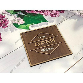 Mua BẢNG HƯỚNG DẪN CHO QUÁN CAFE  NHÀ HÀNG   Bảng gỗ hai màu tương phản. open PMV-BGD011