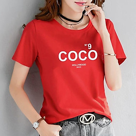 Áo thun nữ MXM form vừa in chữ COCO cotton 4 chiều