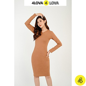 Váy body dài tay cổ tim dáng ôm quyến rũ 4LOVA phong cách Hàn Quốc