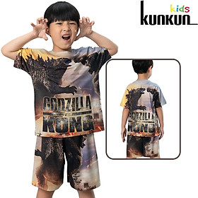 Đồ Bộ Thun Lạnh Có Tay In 3D cho bé trai hình Godzilla vs Kong 