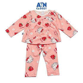 Bộ quần áo dài bé gái họa tiết Mèo Dâu hồng thun cotton - AICDBG46DUEI - AIN Closet