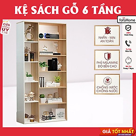 Kệ Sách Gỗ Nội Thất 6 Tầng 2 Màu Kết Hợp. C130 x D60 x R17cm. Kệ Gỗ Trang Trí Decor Nhà Cửa Gỗ MDF Phủ Melatium Cao Cấp