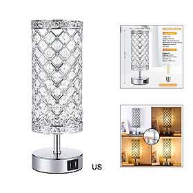 Modern Crystal 3-Way Dimmable Touch Table Lamp, US Plug, Dual USB Charging Port ,Bedside Desk Lamp for Living Room, Bedroom, Dining Room