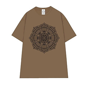Cao cấp - Áo thun oversize họa tiết vòng tròn Mandala đơn sắc