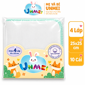 Bịch 10 Cái Khăn Sữa Unmei Cho Bé | Mềm Mại, Tiện Dùng Khi Chăm Sóc Bé Cho Bé Từ Sơ Sinh (Kích Thước 25x25cm)