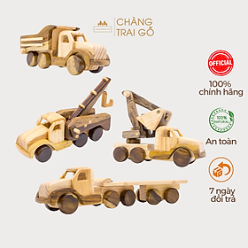 Bộ Xe Công Trình Xây Dựng ( Ben, Múc, Cẩu, Đầu Kéo ) Đồ Chơi Bằng Gỗ Mộc - Chàng Trai Gỗ