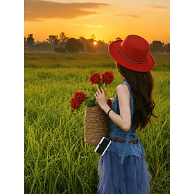 Mũ Phớt Nữ Vành Bằng Nỉ Phối Viền Sọc Trắng Đen Monroe Hat, Nón Cao Bồi Vành Rộng 7cm Fedora Thời Trang Đi Biển Du Lịch Chụp Ảnh dona020626